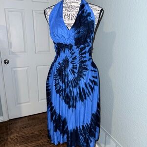 Blue Tie-Dye Halter Dress